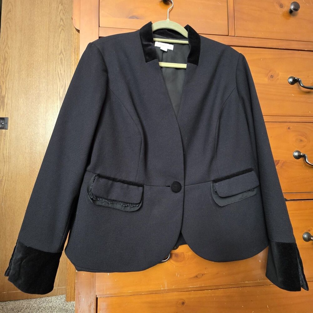 Coldwater Creek Blazer Size 16 Lace Velvet Jacket Black Single Button